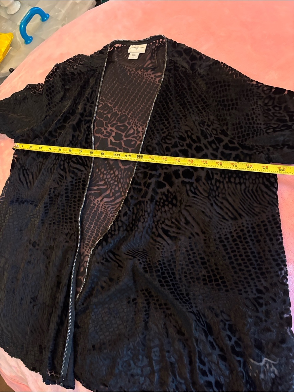 Jaclyn Smith Black Burnout Velvet Open Cardigan with jewel trim - Picture 3 of 7